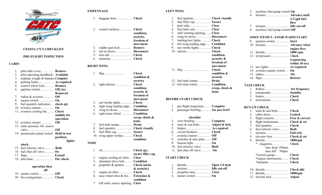 cessna 172 preflight checklist