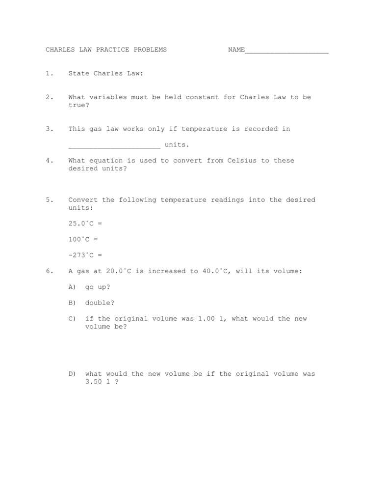 Charles Law Worksheet 21 With Boyle039s Law Worksheet Answer Key