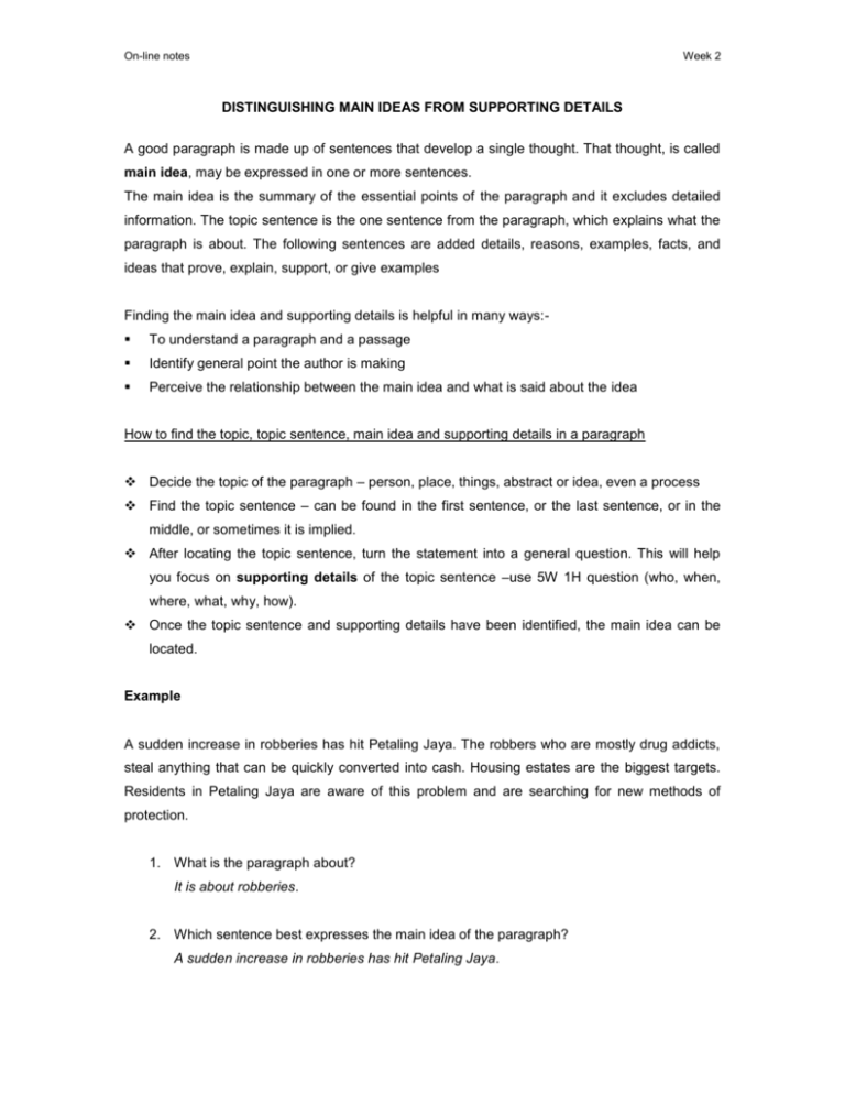 Distinguishing Main Ideas From Supporting Details