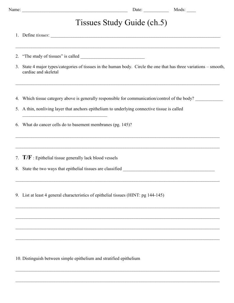 Video worksheet Intended For Types Of Tissues Worksheet