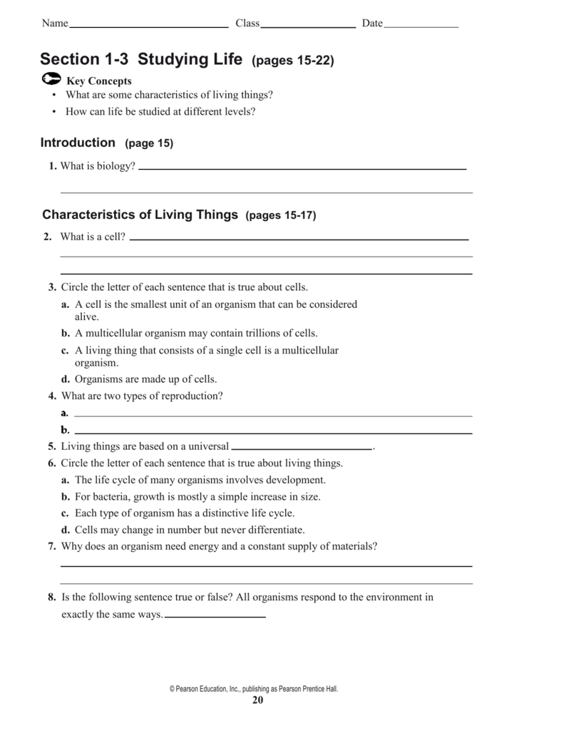 characteristics-of-life-worksheet