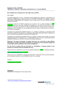 Letter to suppliers regarding substances of very high concern