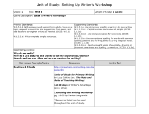 Unit of Study: Setting Up Writer's Workshop Grade: 1 Title: Unit 1