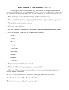 Review Sheet for 1st 6th Grade Science Quiz