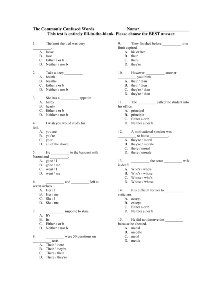 The Commonly Confused Words Test