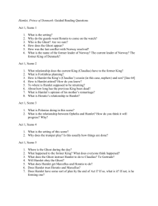 Guided Reading Questions for Act 1 and 2 of Hamlet.