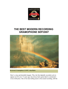THE BEST MODERN RECORDING GRAMOPHONE SEP/2007 Reviewed: Gramophone