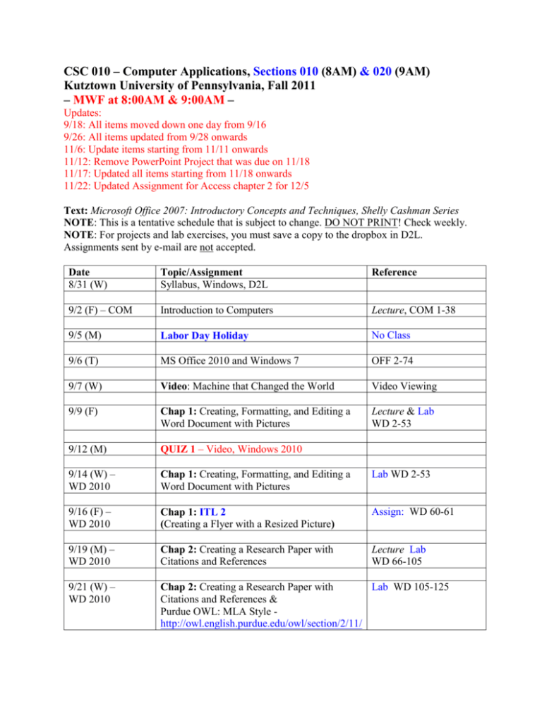 Schedule Kutztown University