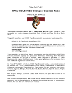 HACO Tiger Brands Press release – Change of Business Name