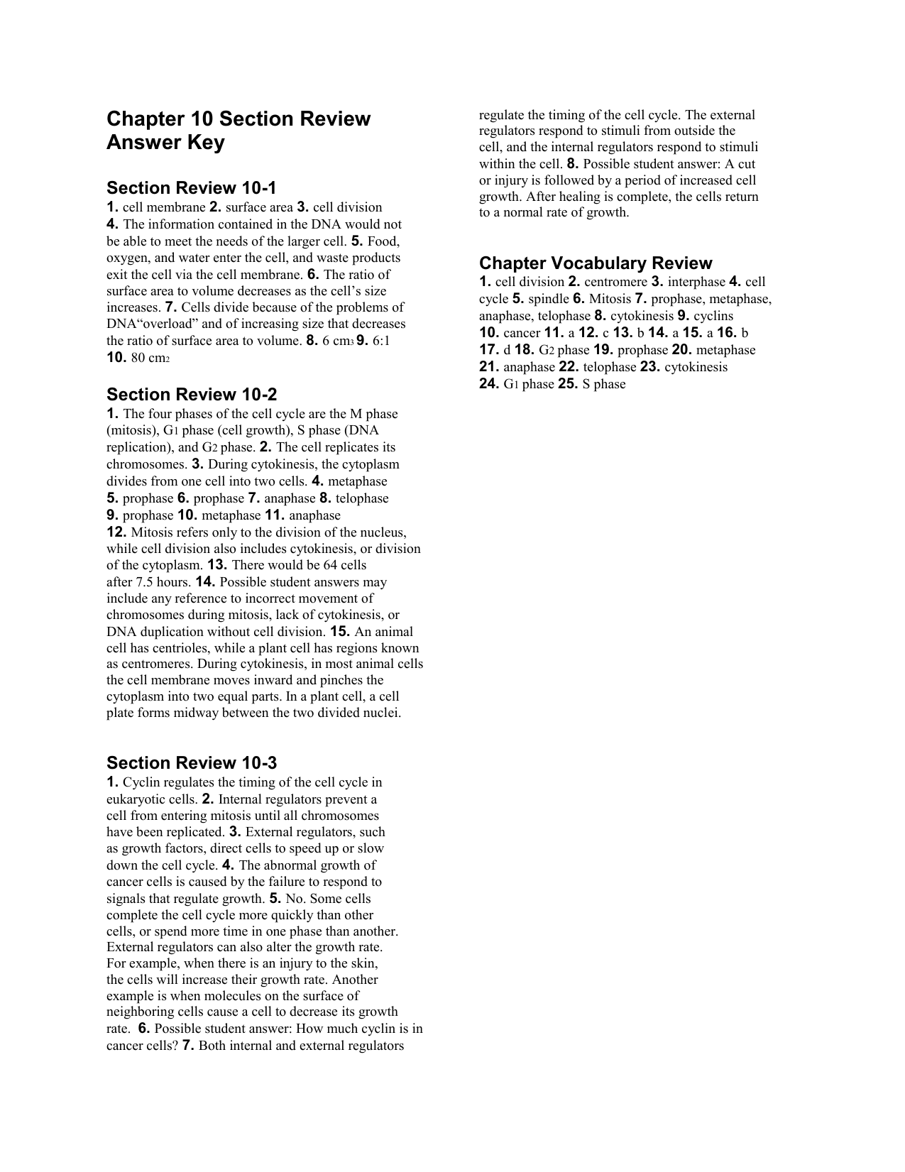 Chapter 10 Section Review Answer Key Biology