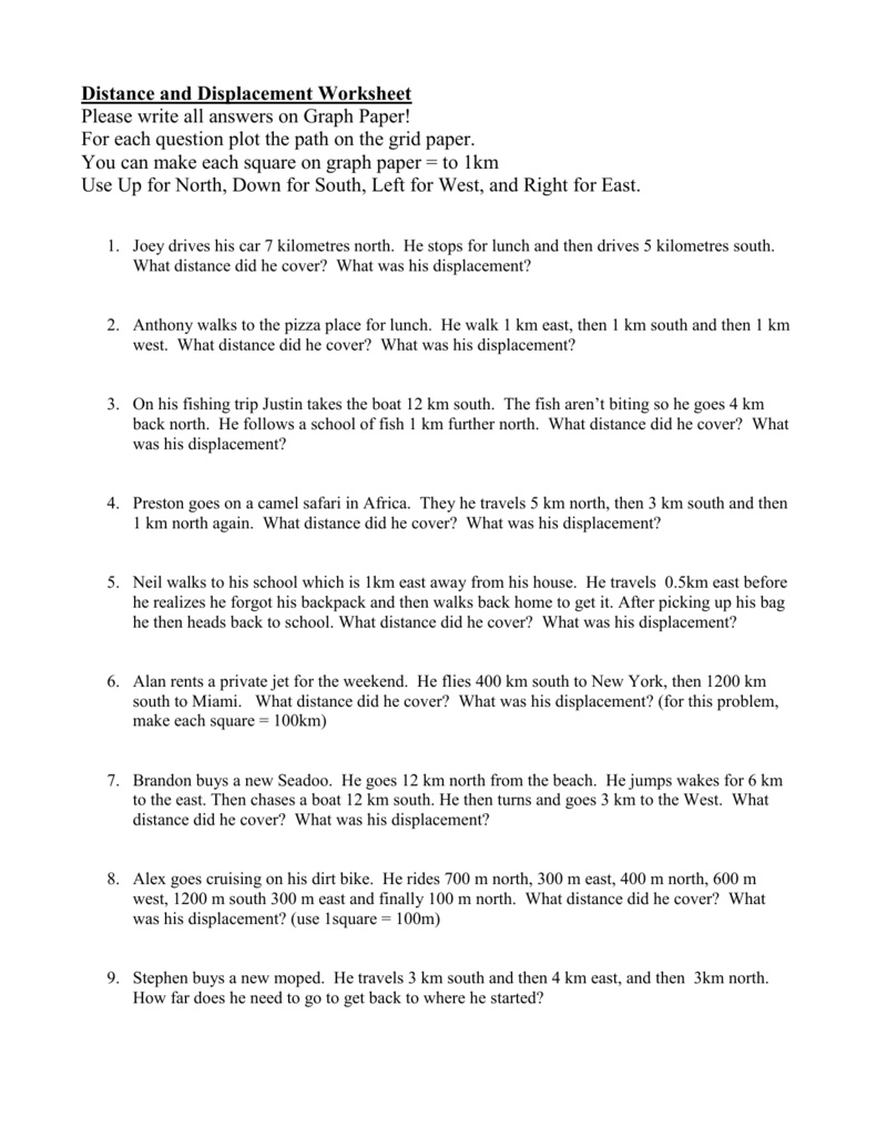 Distance and Displacement Worksheet - Mr-Hubeny For Distance And Displacement Worksheet