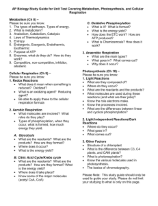 AP Biology Study Guide for Unit Test Covering Biochemistry, Cell