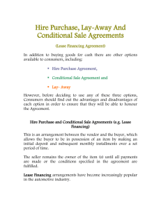 Hire Purchase, Lay-Away And Conditional Sale Agreements