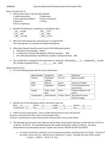 Chemistry Midterm Study Guide - Ms. Lisa Cole-