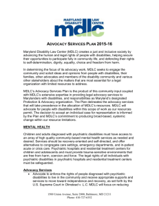 2015-16 Advocacy Services Plan - Maryland Disability Law Center