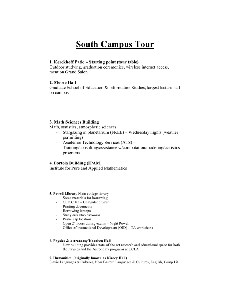 South Campus Tour Ucla Graduate Student Resource Center