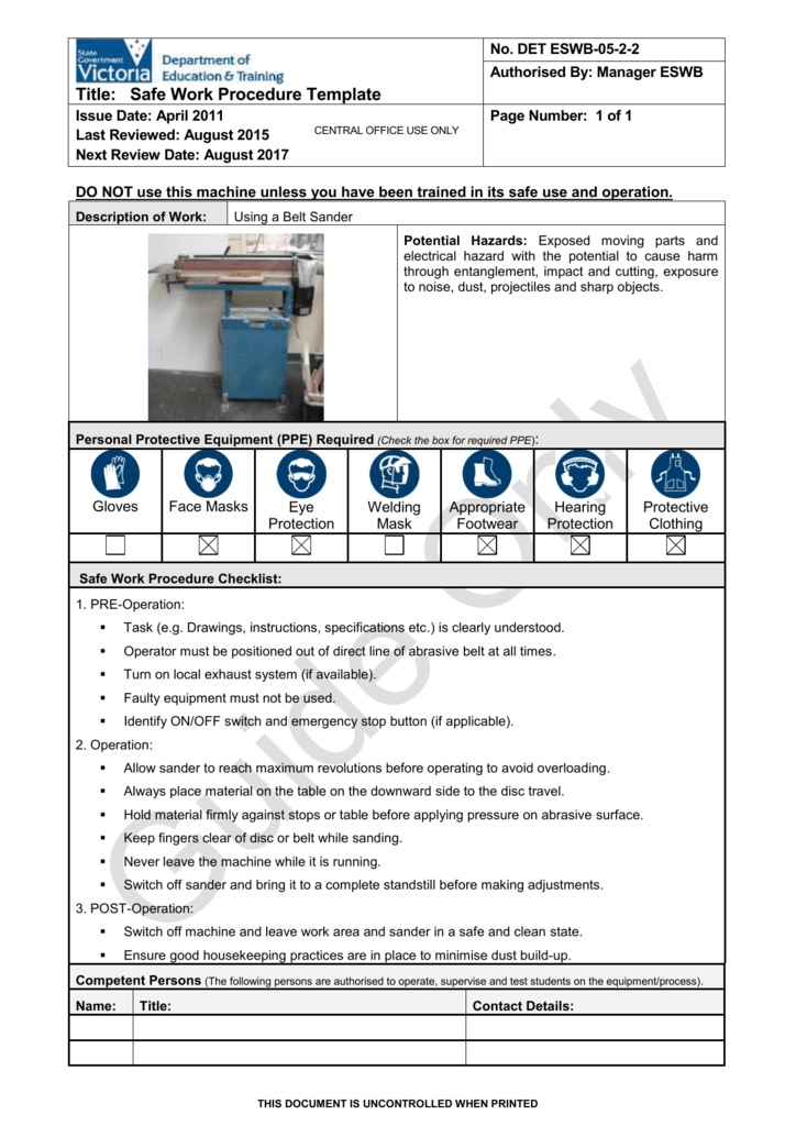 Safe Work Procedure Template