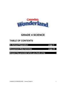 Welcome Grade 4 Teachers to Canada's Wonderland's Science
