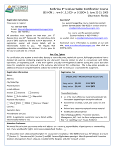 Technical Procedure Writer Certification Course SESSION 1: June 9