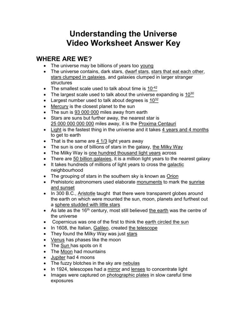 Understanding the Universe Answer Key With Stars And Galaxies Worksheet Answers