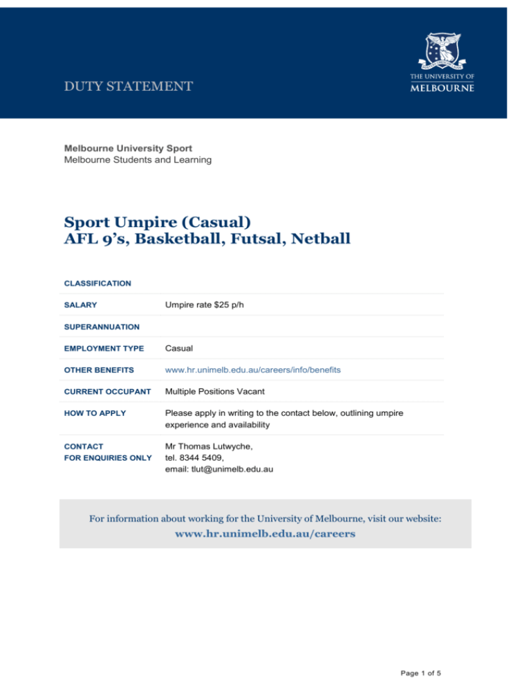 Sport Umpire Melbourne University Sport