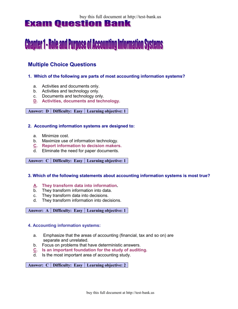 Chapter 01 Role And Purpose Of Accounting Information Systems