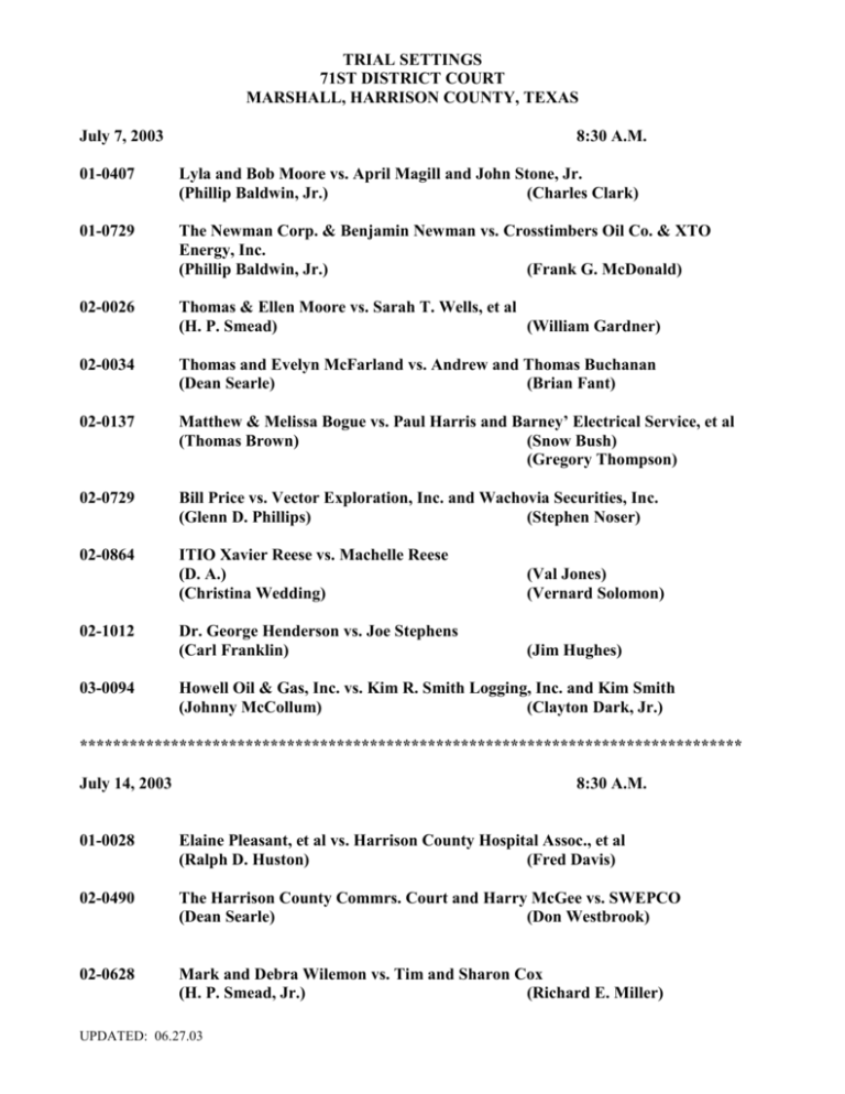 Jury Trial Docket