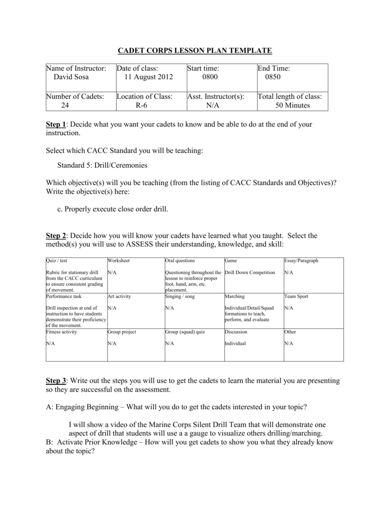 CADET CORPS LESSON PLAN TEMPLATE