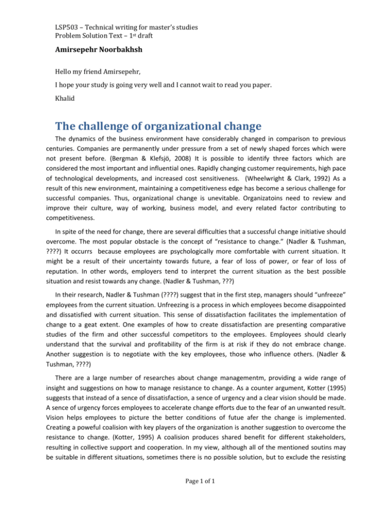 research paper organizational change