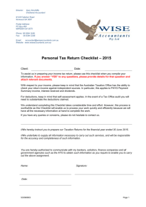 2015 Personal Income Tax Return Checklist