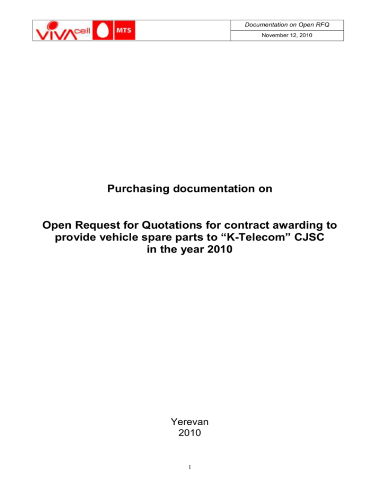 Purchasing documentation on Open RFQ for Vehicle Spare Parts