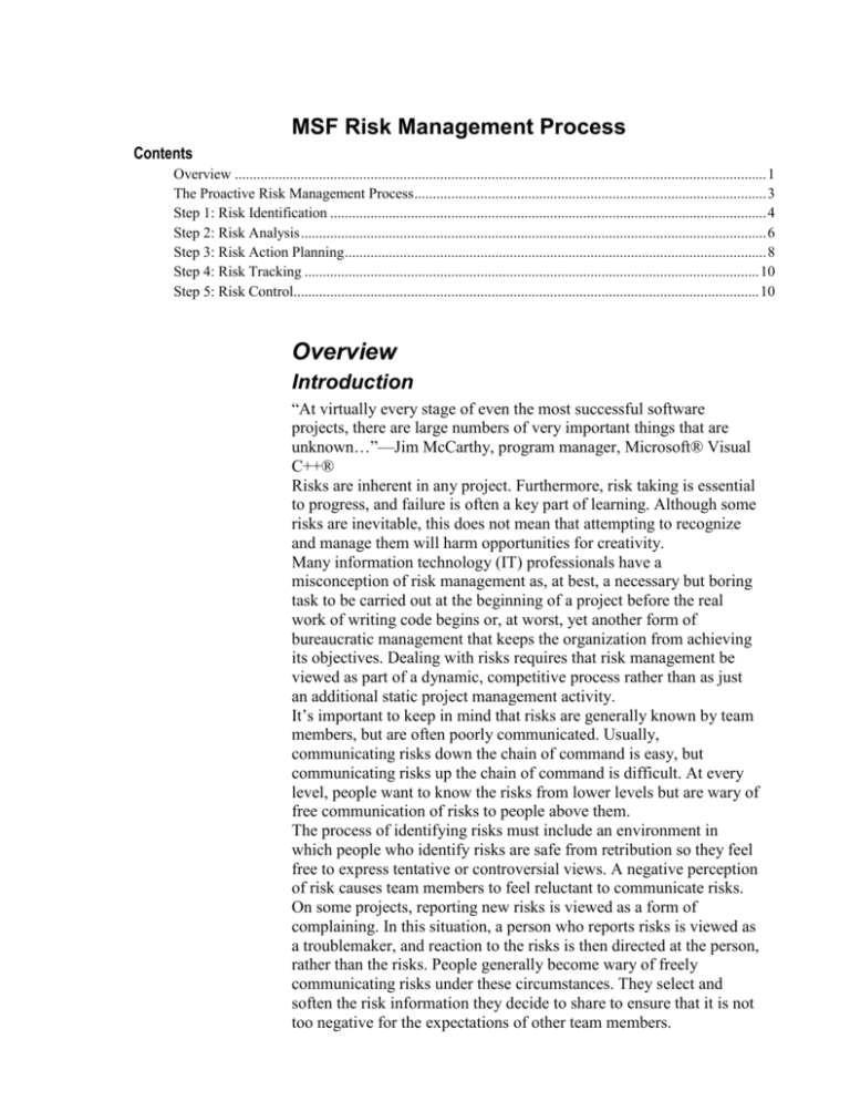 MSF Risk Managment Process