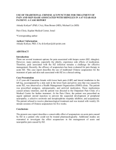 Use of Traditional Chinese Acupuncture for treatment of pain and