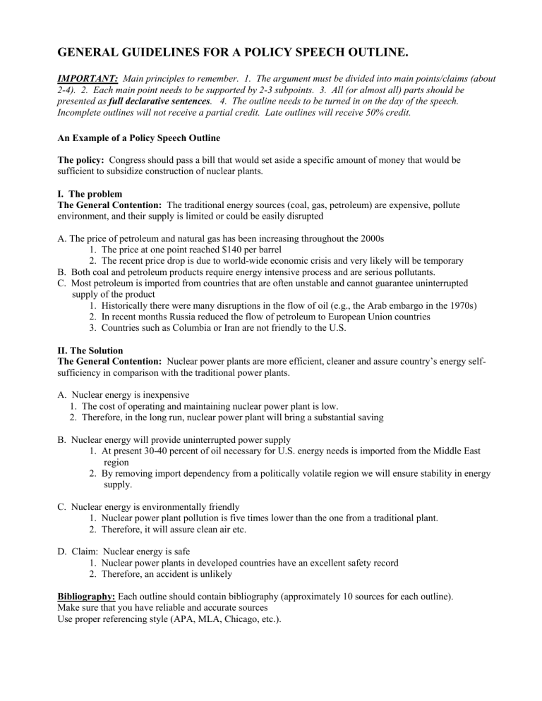 policy speech outline examples