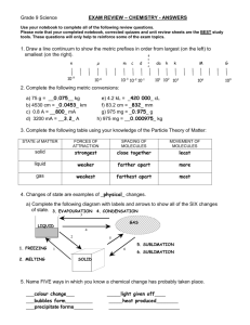 Grade 9 Science EXAM REVIEW – CHEMISTRY