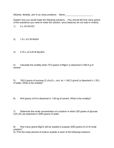 Molarity, molality, and % by mass worksheet