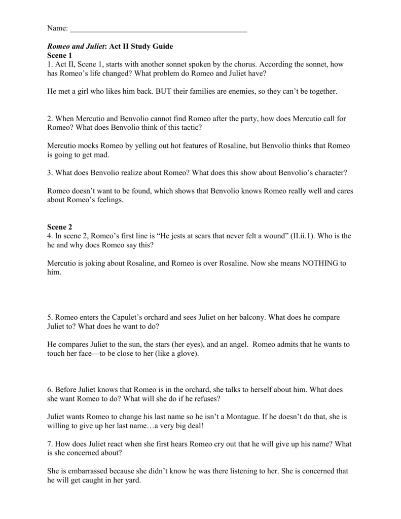 Romeo And Juliet Act 1 Study Guide Answers