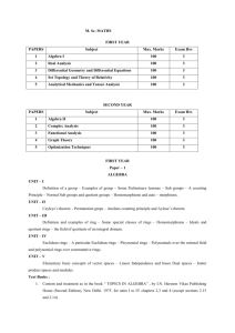 M. Sc. MATHS FIRST YEAR PAPERS Subject Max. Marks Exam Hrs