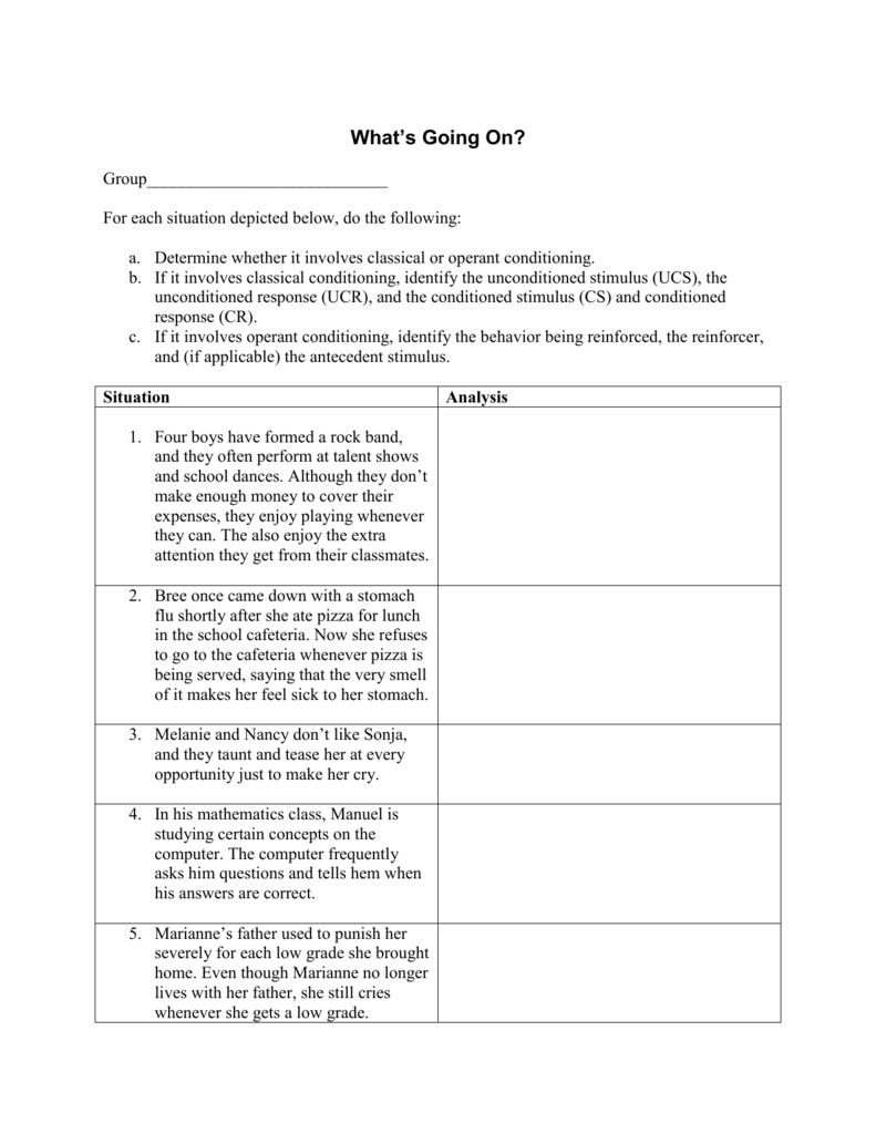 Classical V Operant Conditioning Worksheet