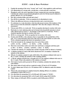 SCH3U - Acids & Bases Worksheet
