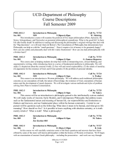 UCD-Department of Philosophy Course Descriptions Fall Semester