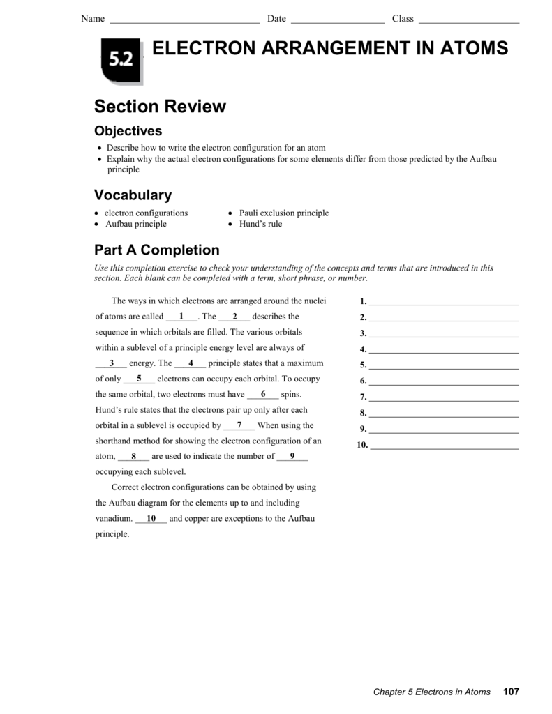 Electron Arrangement In Atoms Worksheet Answers