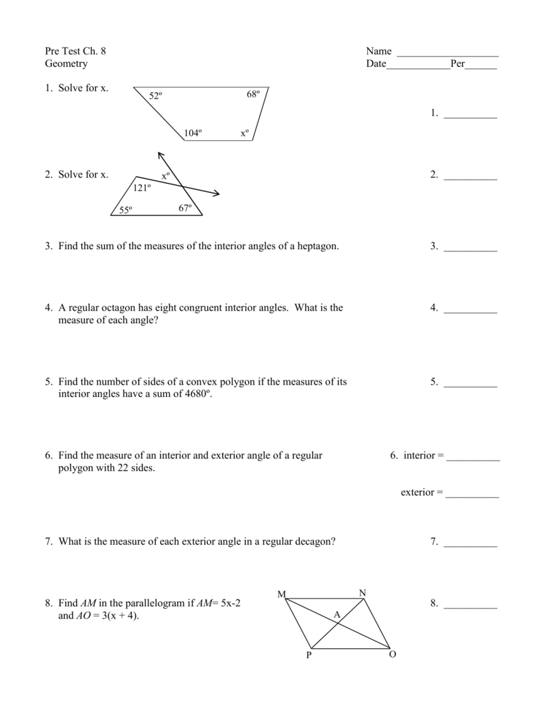Chapter 11 Test Form 1 Geometry Answers