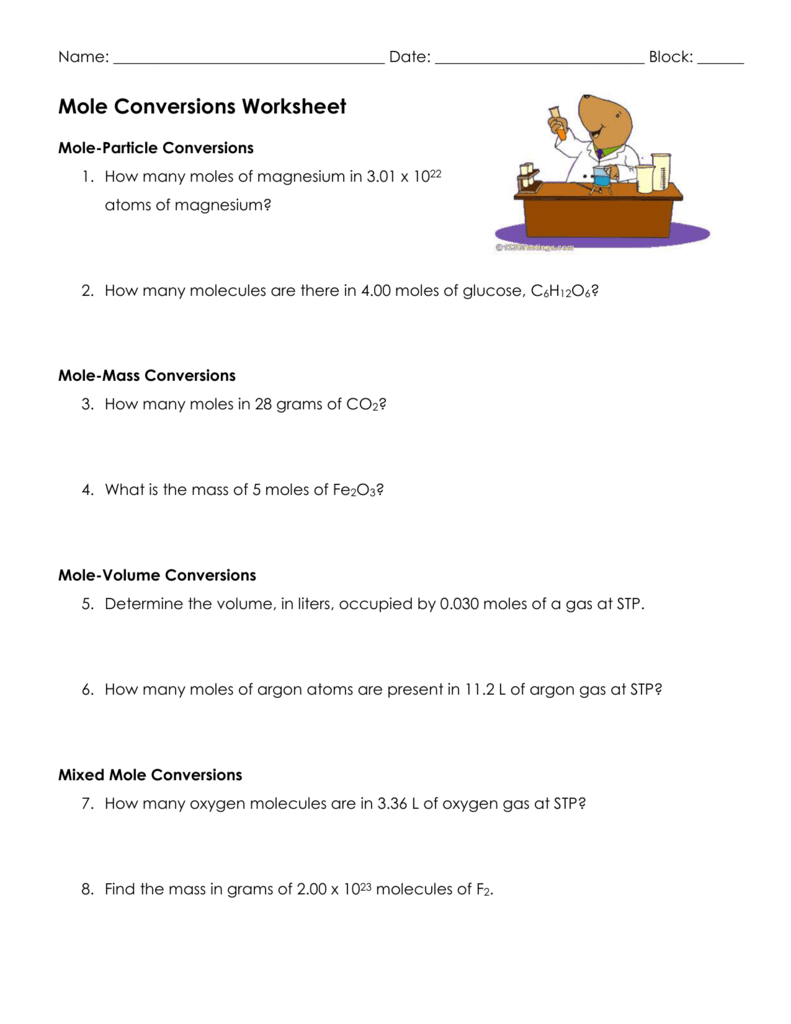 Mole Conversions Worksheet Pertaining To Molar Conversion Worksheet Answers