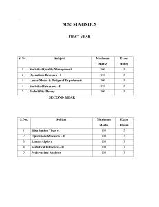 M.Sc. STATISTICS S. No. Subject Maximum Marks Exam Hours 1