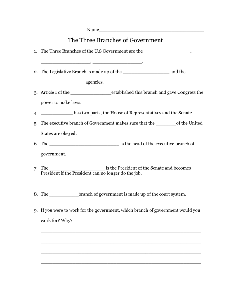 Three Branches of Government Worksheet In Branches Of Government Worksheet
