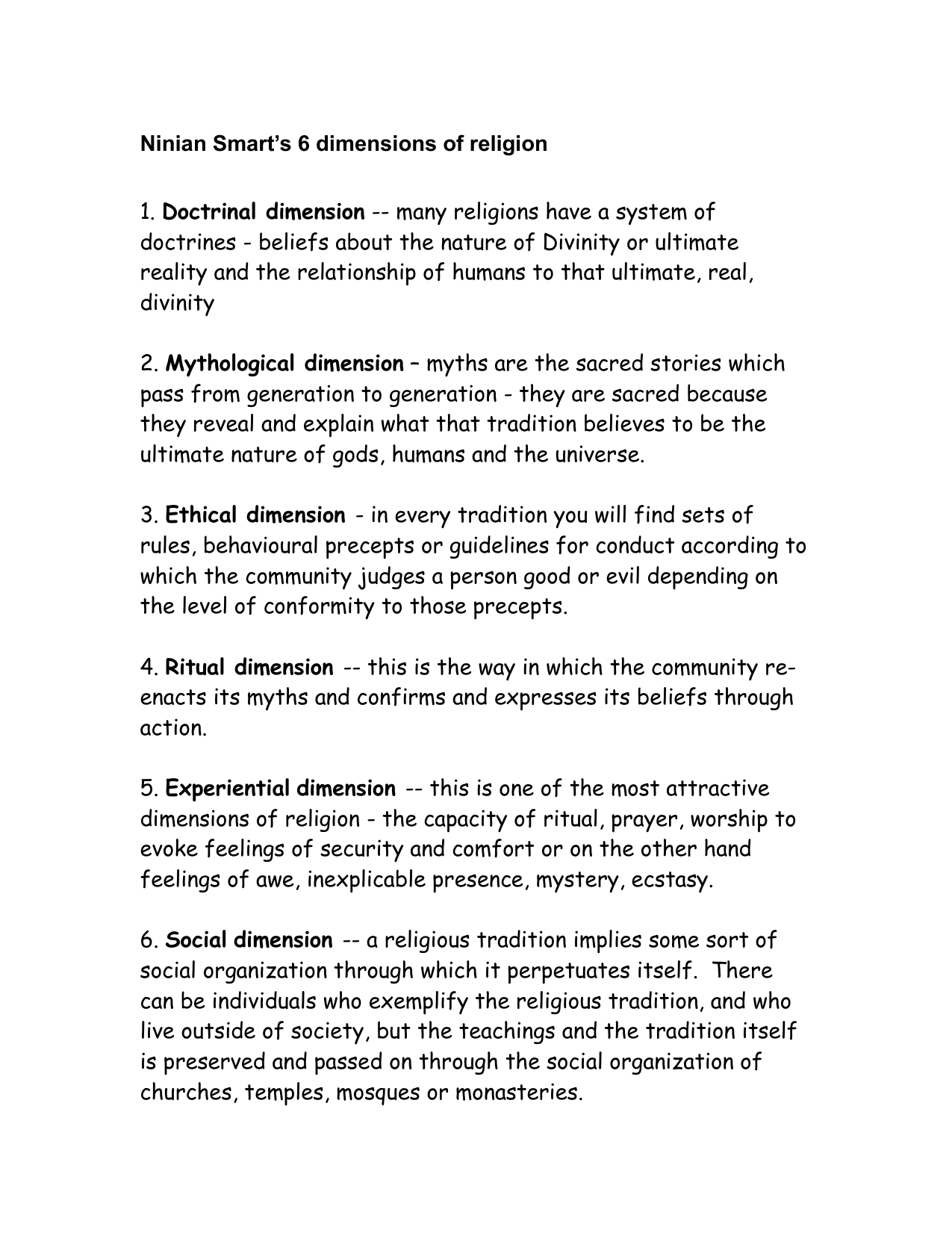 6 dimensions of religion