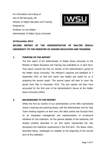 Administrator's report to the Minister 29 November 2012