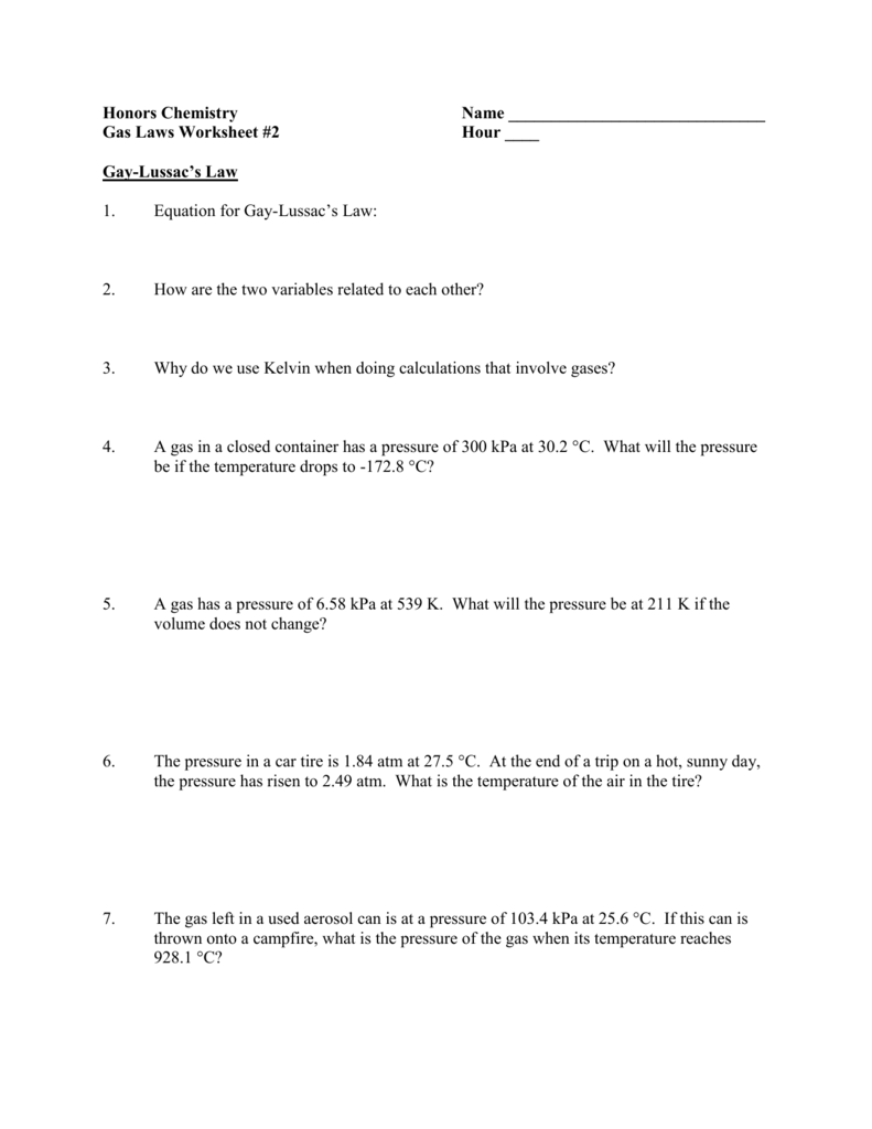 Gas Law Worksheet 2