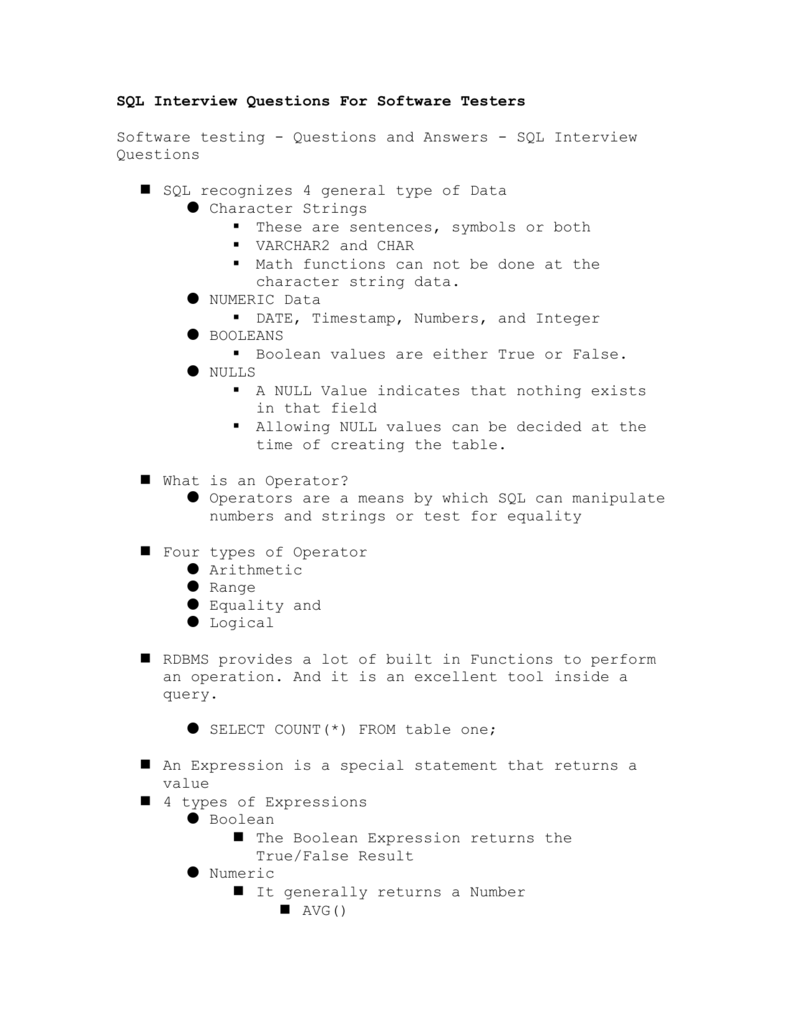  SQL Interview Questions For Software Testers